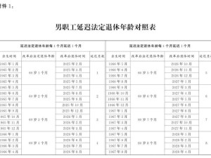 延迟法定退休年龄对照表：出生时间、改革后法定退休年龄、退休时间